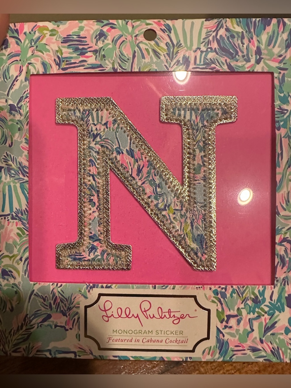 NWT Lilly Pulitzer Initial "N" Monogram Letter Sticker, Cabana Cocktail‎